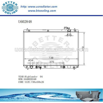 Алюминиевый радиатор для TOYOTA HIGHLANDER 04 1640020340 Производитель и прямая продажа